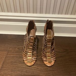 Tory Burch Cuba caged strappy tan heels 7.5